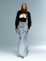 Emoha Silver Cat Tail Burst Leather Fishtail Skirt