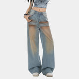 Light blue gradient blush washed straight leg floor-length jeans
