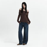 C ASYMMETRIC OFF-SHOULDER KNIT TOP_BROWN