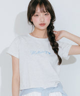 刺繍クロップ半袖Tシャツ (ライトグレーメランジ)
