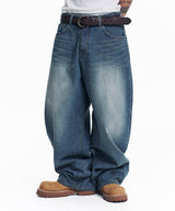 Stripe Lettering Denim Pants - Medium Blue