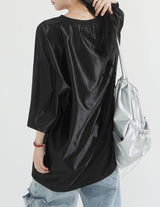 Glitter Metal Sporty V-Neck T-shirt