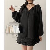 Innocent Mood Shirring Ribbon Loose Fit Wrap Blouse