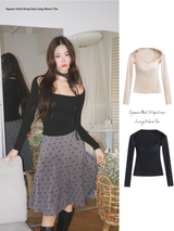 Square Neck Strap Line Long Sleeve Tee