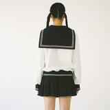 Sailor Collar Zip-Up Jacket - Ivory