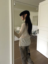 Lohil button slit ribbed see-through knit