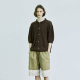 color block banding half nylon pants beige