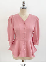 Lua V-neck Peplum Three Quarter Blouse
