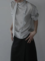 Noir Unbalance Button Scarf Blouse