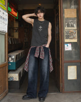 (UNISEX) Deep Blue Washing Wide Denim