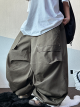 FRONT TWO RIVET POCKET BALLOON PARACHUTE COTTON BIG PANTS 💚🩶🖤🤎 - 4 COLORS