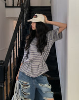 Multi stripe strap off-shoulder short sleeve