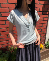 Scu Button V-Neck Short-Sleeve Knit