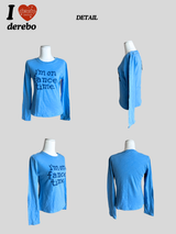 ブルーレタリングラウンドロングスリーブTシャツ