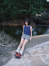 BUTTON SLACKS SHORTS (GRAY)