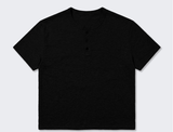 Slub Henley Neck Crop T-shirt Black