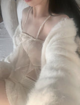 Katsumi Loose-Fit Fur Cardigan (White)