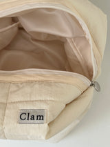 Clam Big round pouch _ Quilting cream