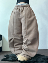 FLEECE/STRING❤FRONT POINT BALLOON PANTS 🤎🤍🖤🩶4COLOR