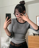 Now Color Matching Stripe Three Quarter T-shirt