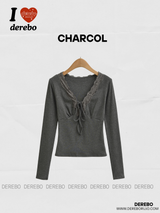Pure Designer Lace V-neck Long Sleeve T-shirt