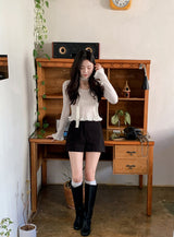 Feminine Frill Wool Crop Knit + Tie Set (3color)