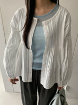 リカロカラーシースルーラウンドロングスリーブTシャツ