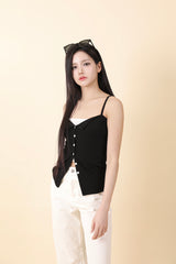 Button Sleeveless Top Black