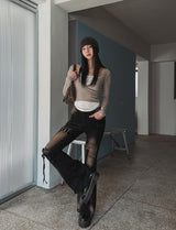 Boldy Eyelet Belted Bootcut Denim Pants