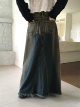 Blek Vintage Cut Washed Denim Long Skirt