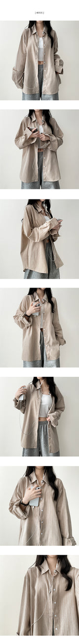 Canmi linen fine ストライプオーバーサイズフィットシャツ
