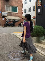 Hiwaku Flower Sleeveless Layered Shirring Short Sleeve Tee