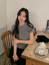 #ヘアリーアンゴラカラーハーフボタン半袖ニット (4color)