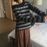 ノッキンストライプワンショルダーアンバランシードニットTシャツ