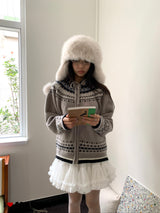 Jacquard Isle Hooded Knitwear Zip-Up Cardigan