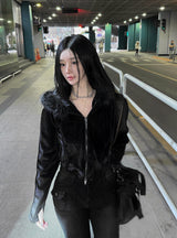 26SS★ メイドルーティンベルベットファーフードジップアップセット