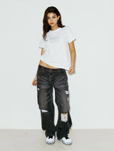 LOW DAMAGE DENIM PANTS BLACK