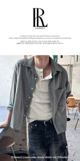 [Unisex] リネンクロップチェックシャツ ver.2(3color)