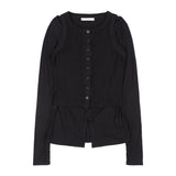 3-Way Button Layered Long Sleeve (Black) F25QB079
