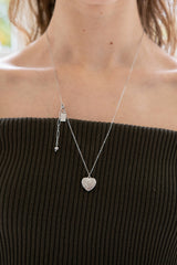Floral pattern vintage heart long necklace
