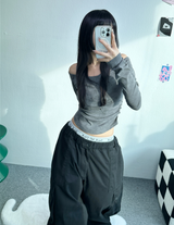 STUD SHIRRING TANK LAYERED SLIM LONG SLEEVE🤎🩶 - 2 COLORS