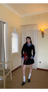 shirt black V-neck flare dress