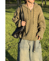 Lune Cable Half Zip-Up Hoodie Knit