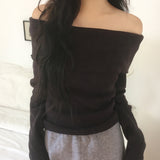 Haezen feminine fit off-shoulder knit T-shirt