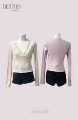 Daisy V-neck Lace Long Sleeve T-shirt