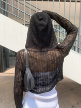  Breeze Layer See-through Button Hood Long Sleeve Knit Cardigan (4 colors)