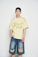 25SS ストライプロゴプリントショートスリーブTシャツ オリーブ