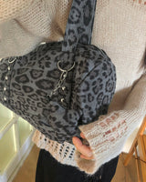 Bande Camo Leopard Stud Baguette Shoulder Bag