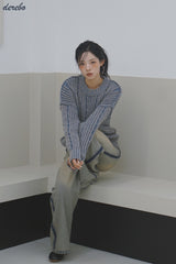 Retro-strip loose fit knitwear