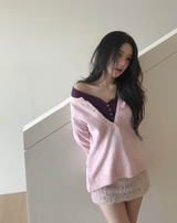 マロンディープボタンソフトボタンニット